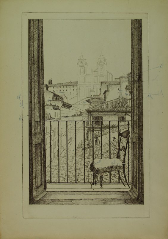 1941 ca. - Trinità dei Monti da palazzo Torlonia (prova con appunti a matita)